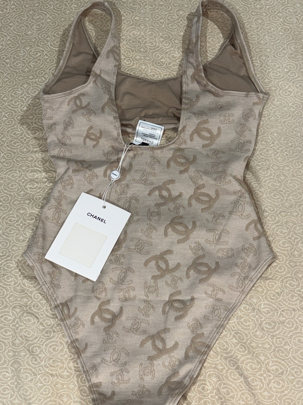CHANEL Beige Logo Cutout One-Piece Swimsuit with Center Buckle - Picture 2 of 2